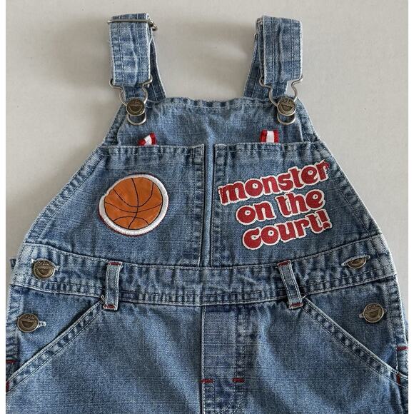Sesame Street Vintage Denim Cookie Monster Short Overalls Size 3 T Basketball - Picture 3 of 13